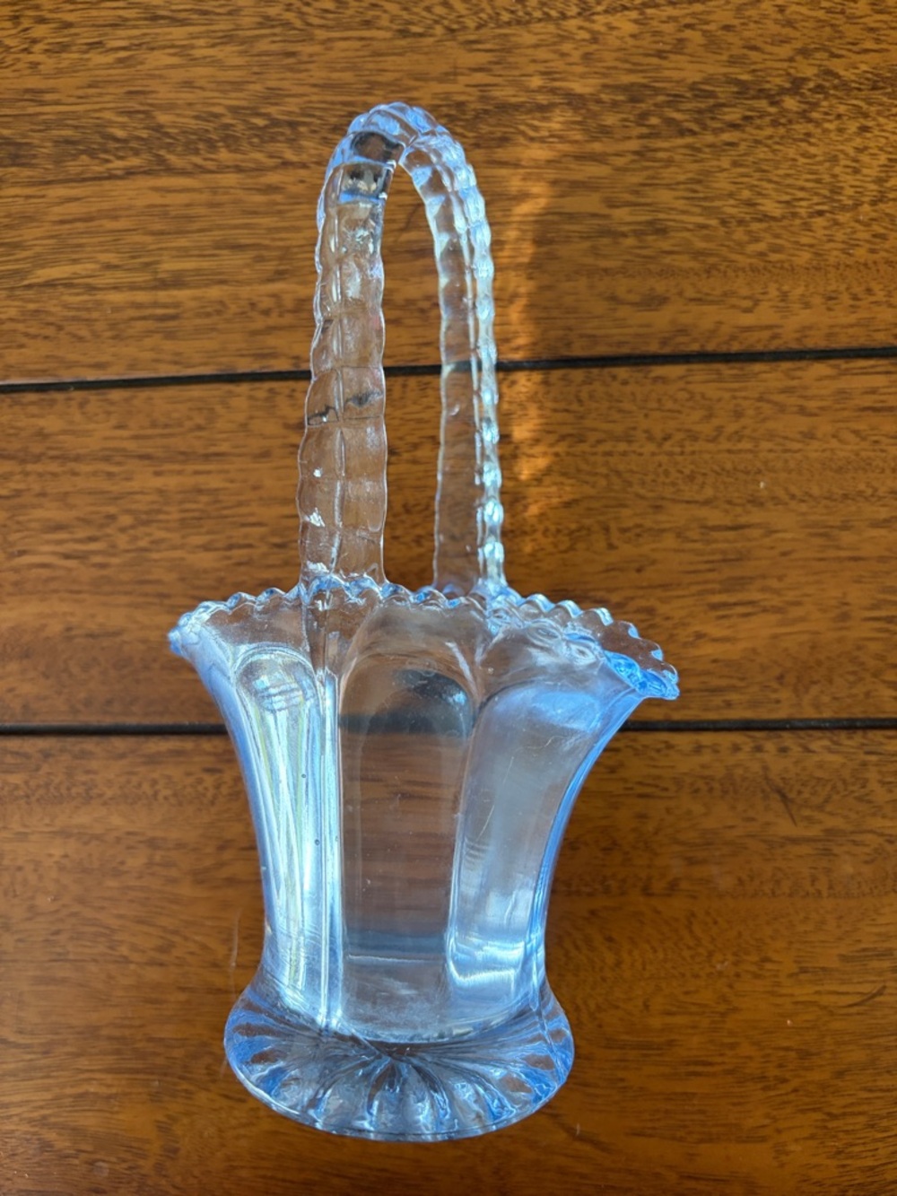 Vintage Blue Glass Basket with Handle